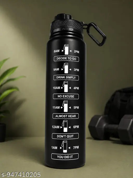 1L Motivational Water Bottle with Time Marker & Straw