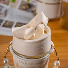 Floral Glass Sipper Water Bottle with Straw & Pearl Keychain – 500ml