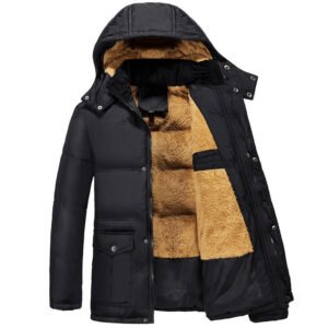 Men's Hooded Plus Velvet Padded Winter Jacket β Double-Breasted