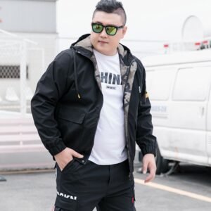Men's Embroidered Bomber Jacket β Loose Collarless Parka (Normal or Plush)