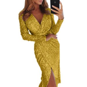 Women's Long Sleeve Bodycon Dress β Metallic Bronzing Party Dress