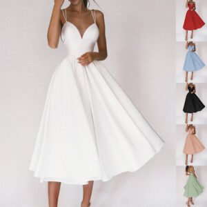 Women's V-Neck Suspender Dress – Elegant A-Line Long Summer Dress