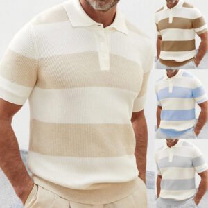Men's Lapel Short Sleeve Knit Sweater β Slim Fit Summer Polo Sweater