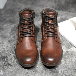 Men's Winter Lace-Up Ankle Boots β Retro PU Leather Footwear
