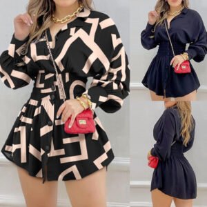 Women's Long Sleeve Casual Blouse β Dark Blue, Dark Red & Printed Black