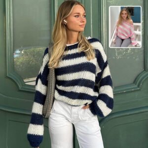 Women's Loose Striped Knit Pullover Sweater β Long Sleeve Casual Top